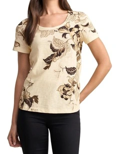 Organic Cotton Slub T-Shirt - Cream Foliage Print