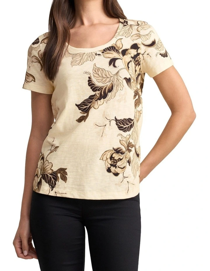 Organic Cotton Slub T-Shirt - Cream Foliage Print image 1