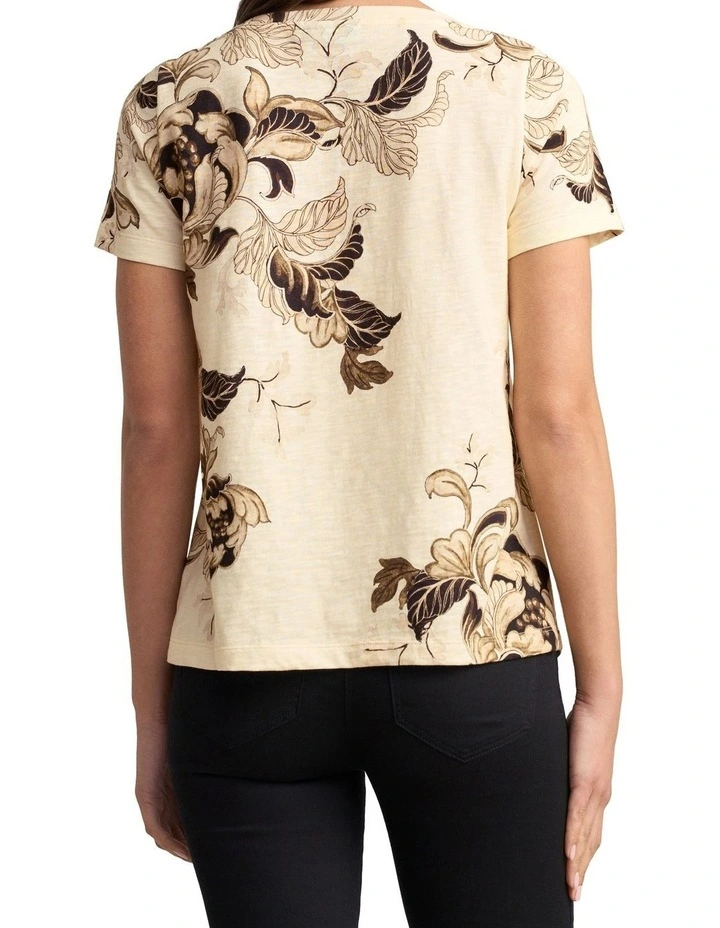 Organic Cotton Slub T-Shirt - Cream Foliage Print image 2