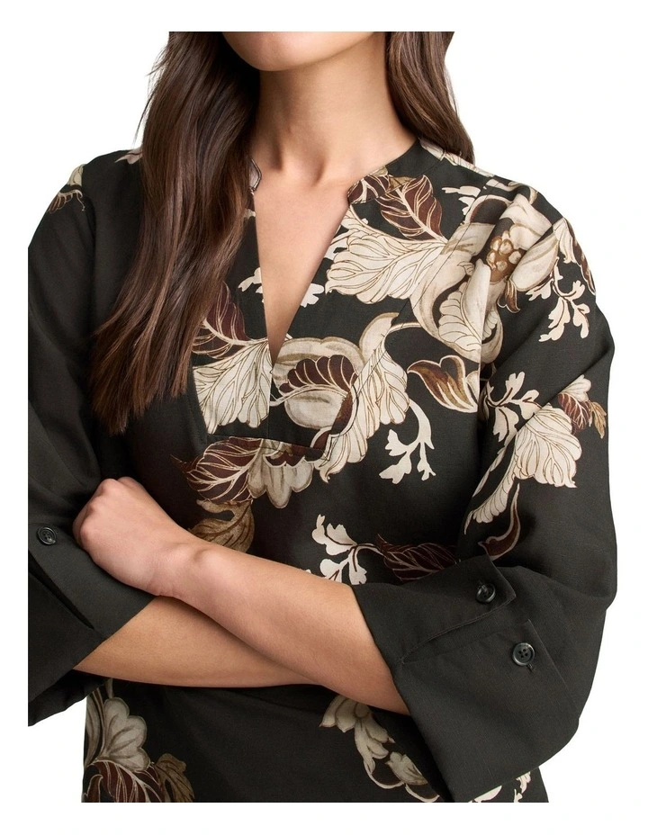 Relaxed Printed Blouse - Black Foliage Print image 3