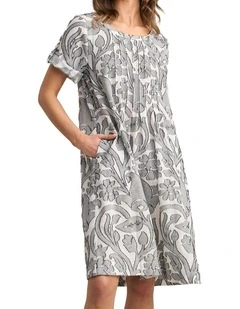 Cotton Pleat Front Dress - Paisley Jacquard