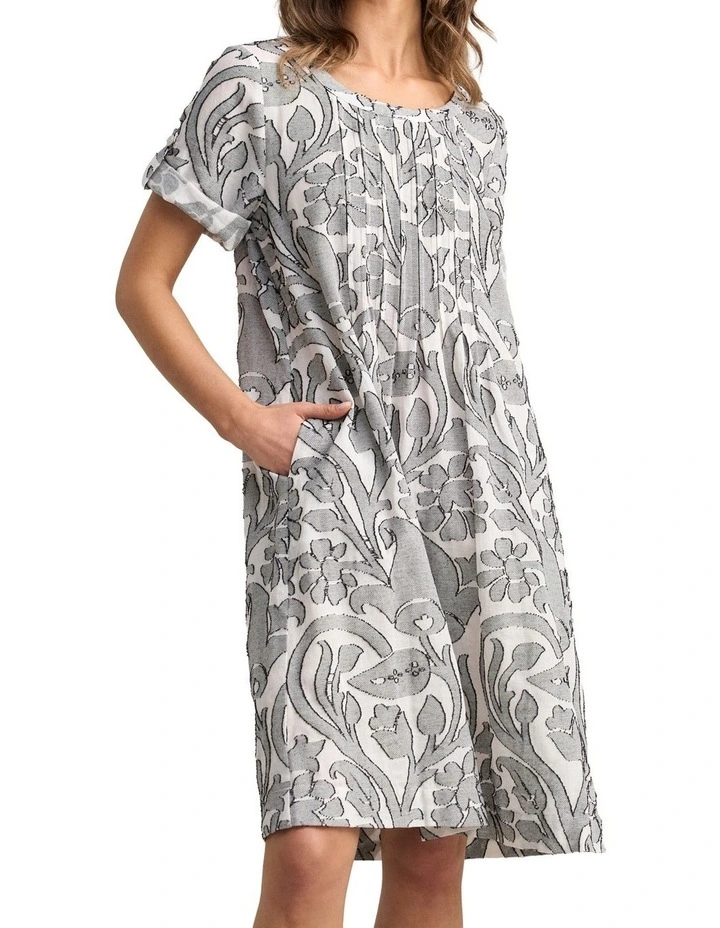 Cotton Pleat Front Dress - Paisley Jacquard image 1