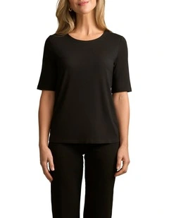 Half Sleeve Round Neck Tee in Black
