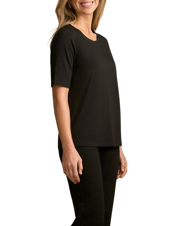 Half Sleeve Round Neck Tee in Black image 3