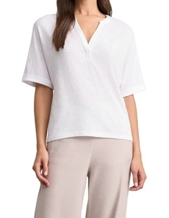 Notch Neck Half Sleeve T-Shirt - White