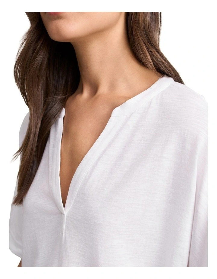 Notch Neck Half Sleeve T-Shirt - White image 4
