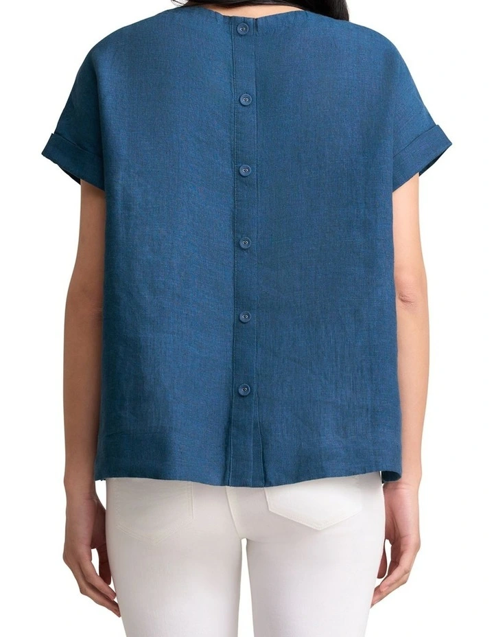 Linen Button Back Top - Navy Delave image 2