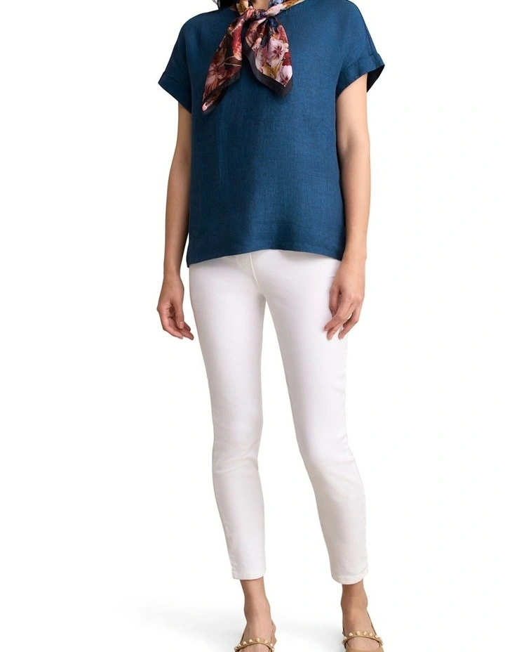 Linen Button Back Top - Navy Delave image 3