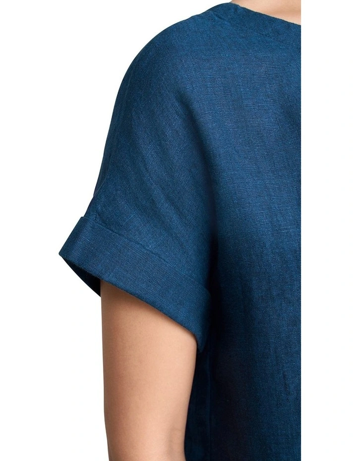 Linen Button Back Top - Navy Delave image 4