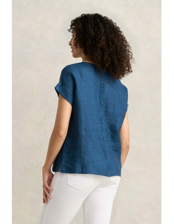 Linen Button Back Top - Navy Delave image 5