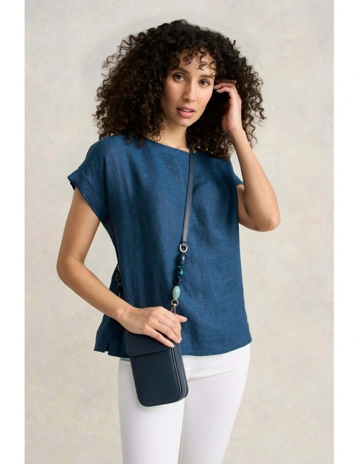 Linen Button Back Top - Navy Delave image 6