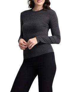 Merino Wool Rib Tee - Charcoal Marle