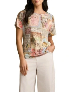 Printed Linen Tee - Villa Fleurie Print