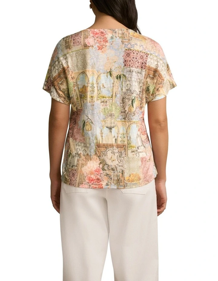 Printed Linen Tee - Villa Fleurie Print image 2