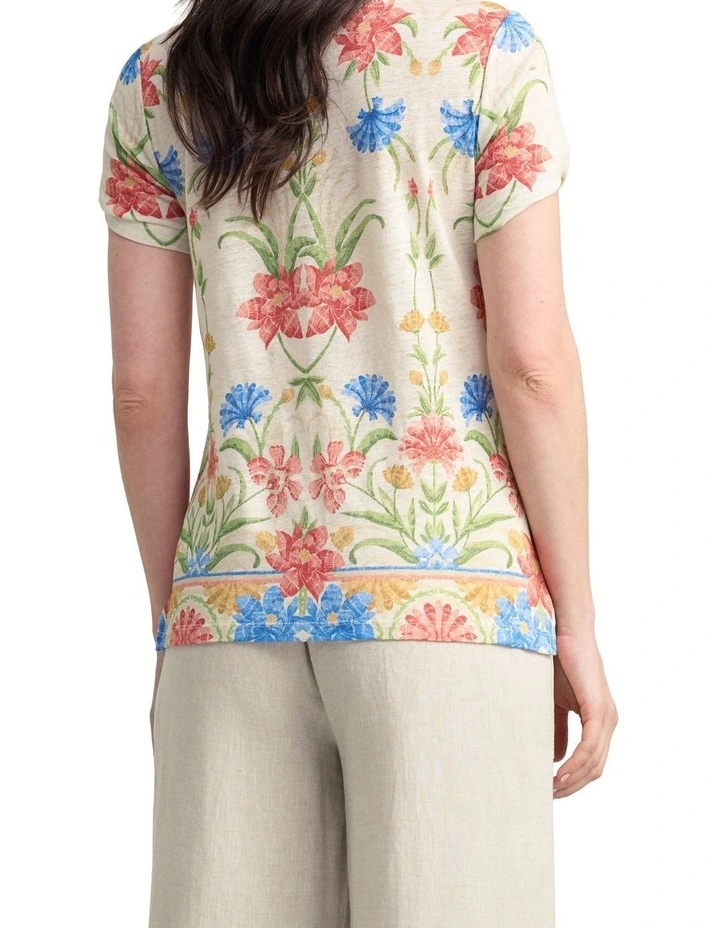 Twist Sleeve Linen T-Shirt - Paradise Print image 2