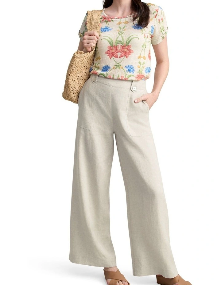 Twist Sleeve Linen T-Shirt - Paradise Print image 3