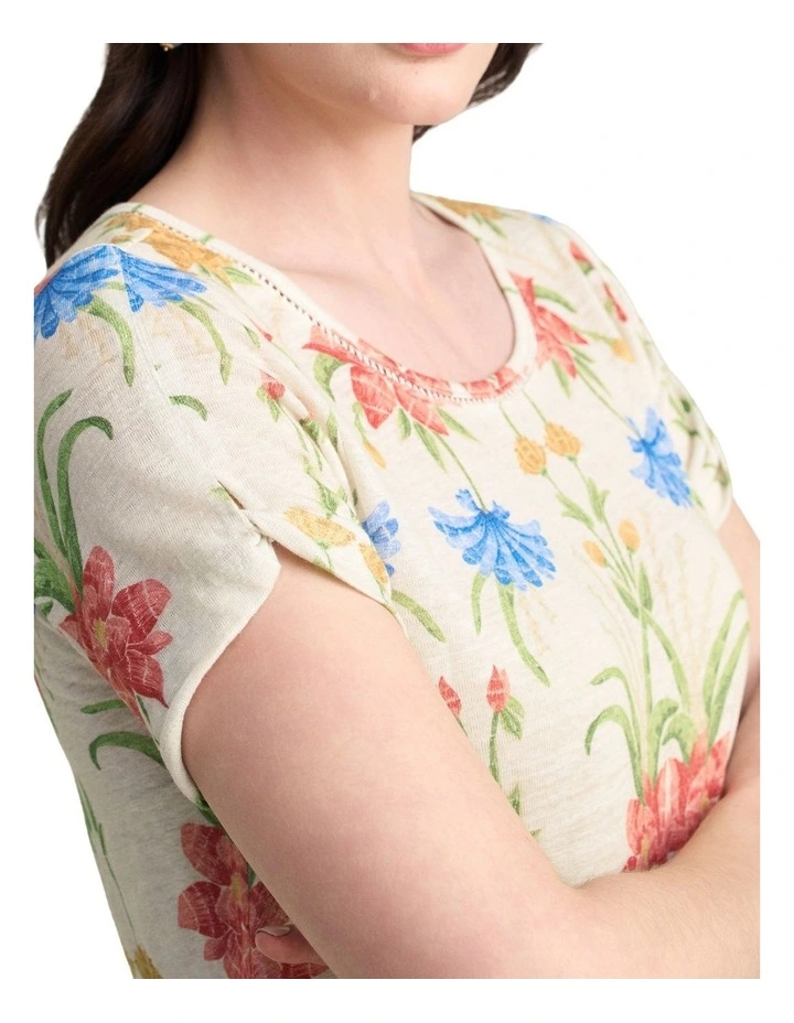 Twist Sleeve Linen T-Shirt - Paradise Print image 4
