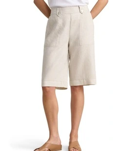 Waist Tab Linen Short - Natural Cross Dye
