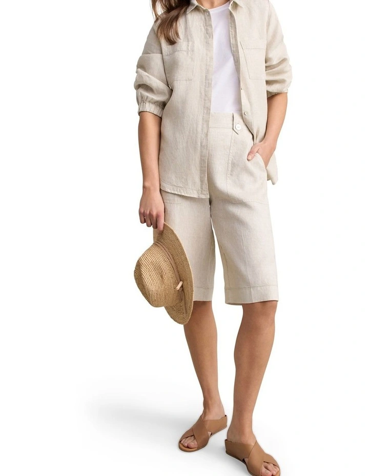 Waist Tab Linen Short - Natural Cross Dye image 3