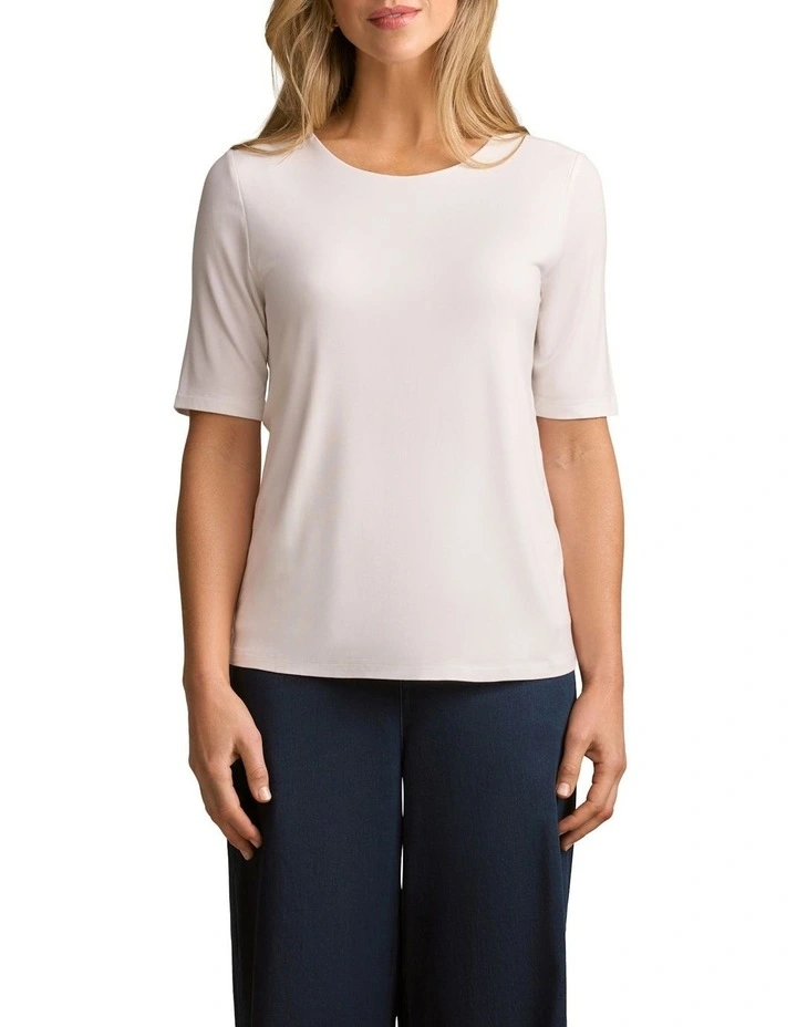 Half Sleeve Round Neck Tee in White image 1