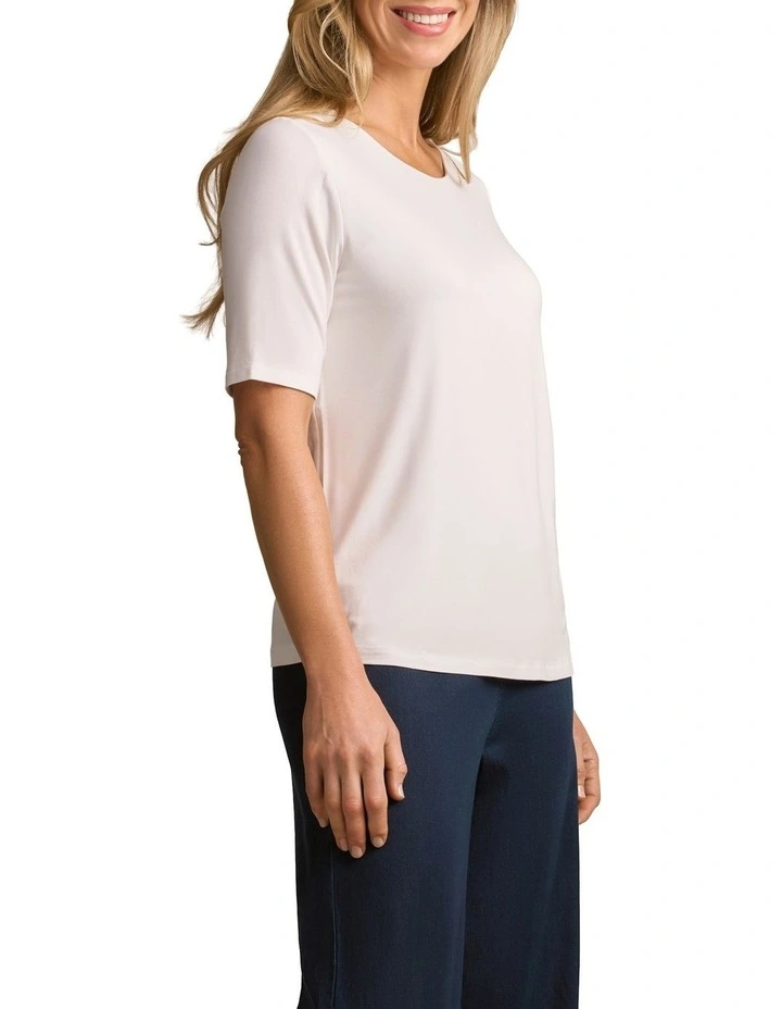 Half Sleeve Round Neck Tee in White image 3
