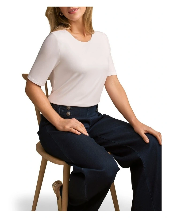 Half Sleeve Round Neck Tee in White image 4