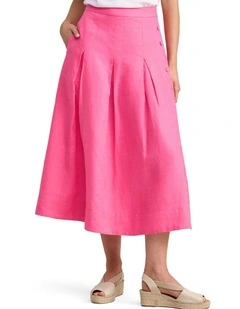 Button Detail Linen Skirt - Sunset Pink