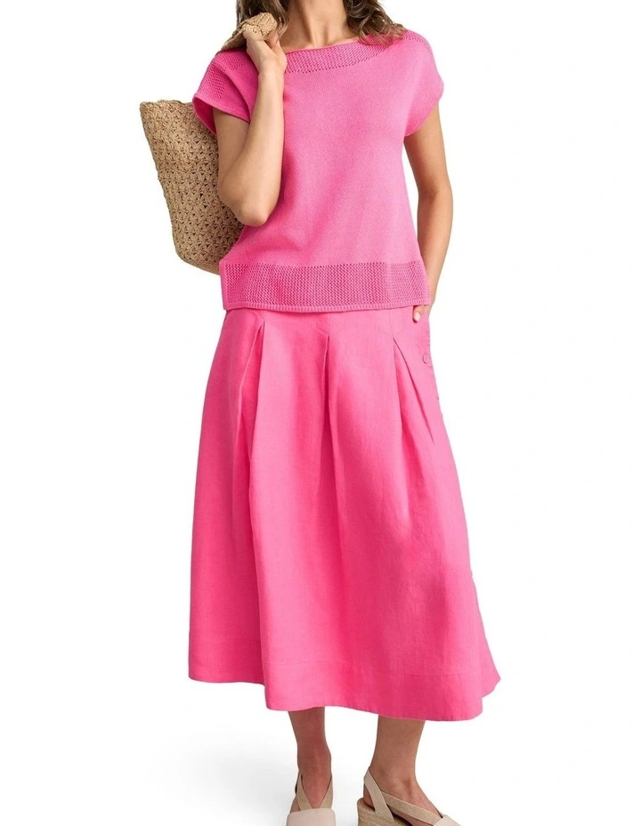 Button Detail Linen Skirt - Sunset Pink image 4