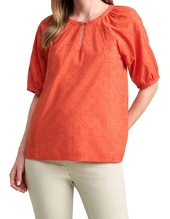 Clipped Jacquard Blouse - Burnt Orange