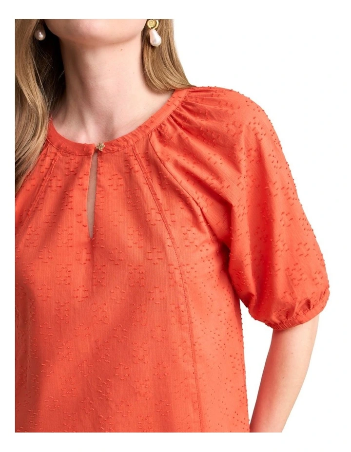 Clipped Jacquard Blouse - Burnt Orange image 3