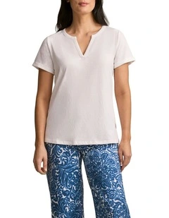 Notch Neck Cotton Tee in White
