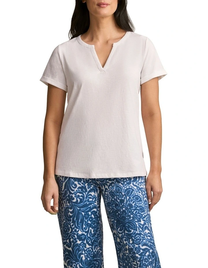 Notch Neck Cotton Tee in White image 1
