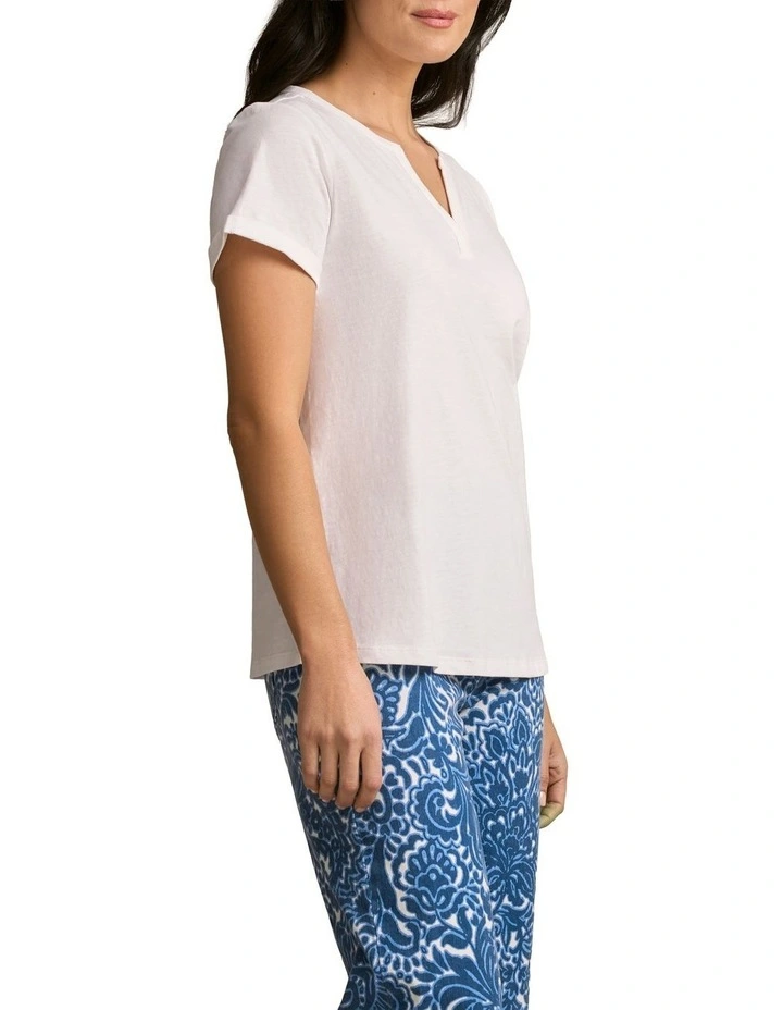 Notch Neck Cotton Tee in White image 3