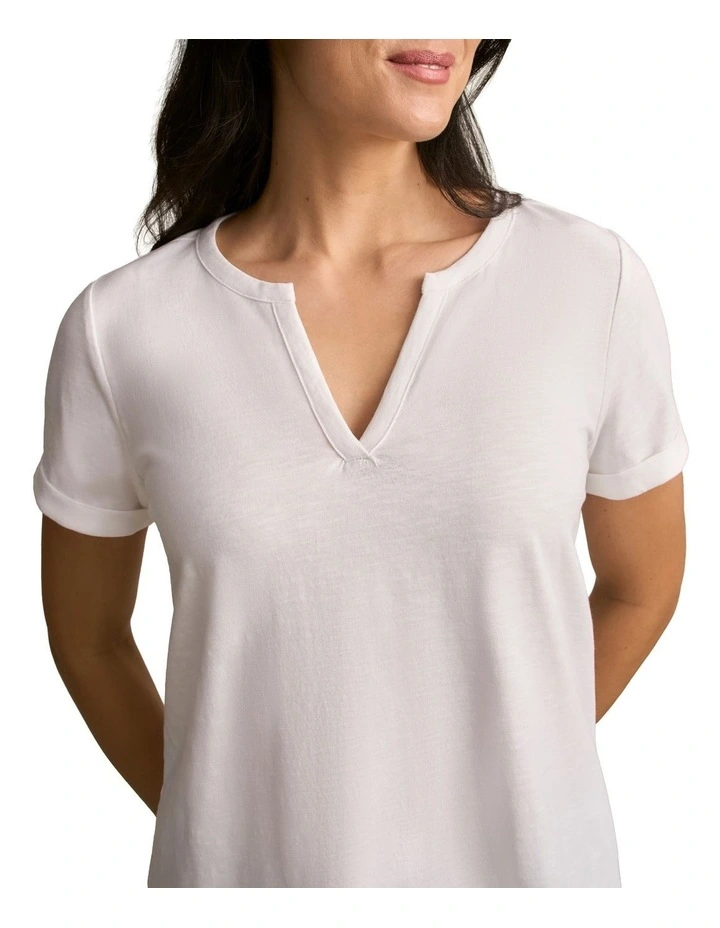 Notch Neck Cotton Tee in White image 4