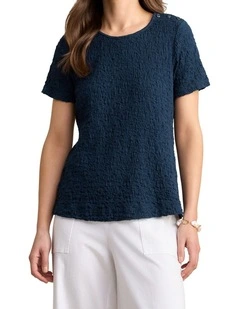 Crinkle Cotton T-Shirt - Navy