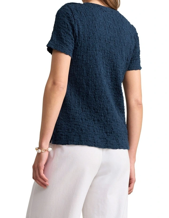 Crinkle Cotton T-Shirt - Navy image 2