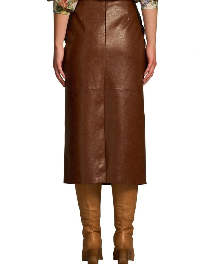 Faux Leather Pencil Skirt - Chestnut image 2