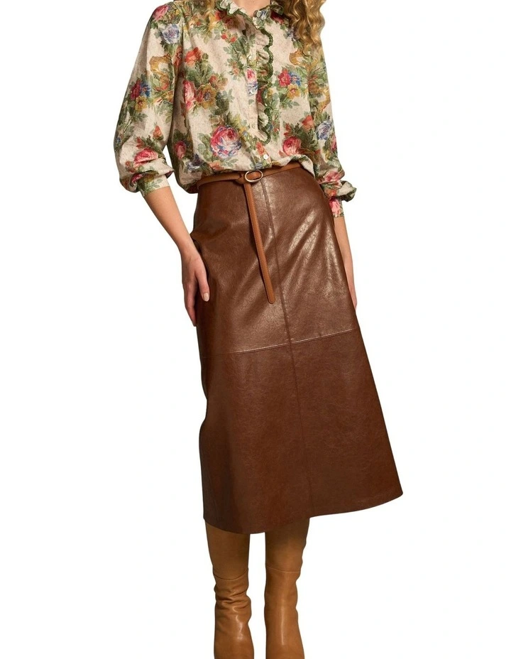 Faux Leather Pencil Skirt - Chestnut image 3