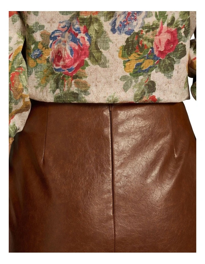 Faux Leather Pencil Skirt - Chestnut image 5