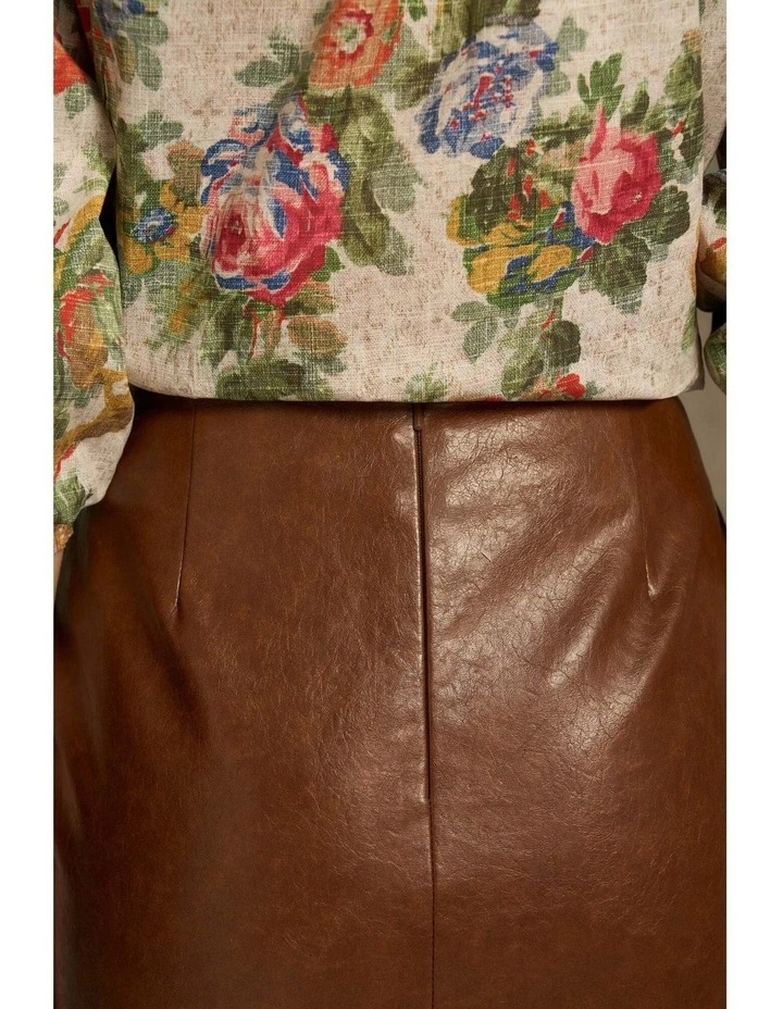 Faux Leather Pencil Skirt - Chestnut image 6