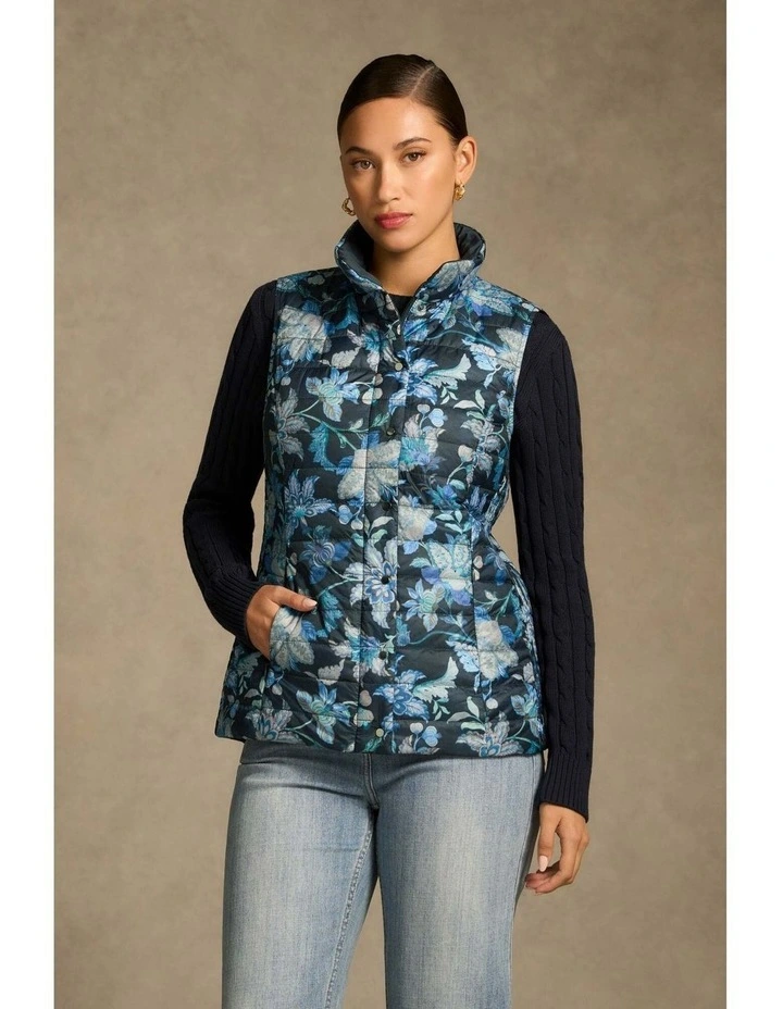 Quilted Reversible Puffer Vest in Floral Chintz Print image 1