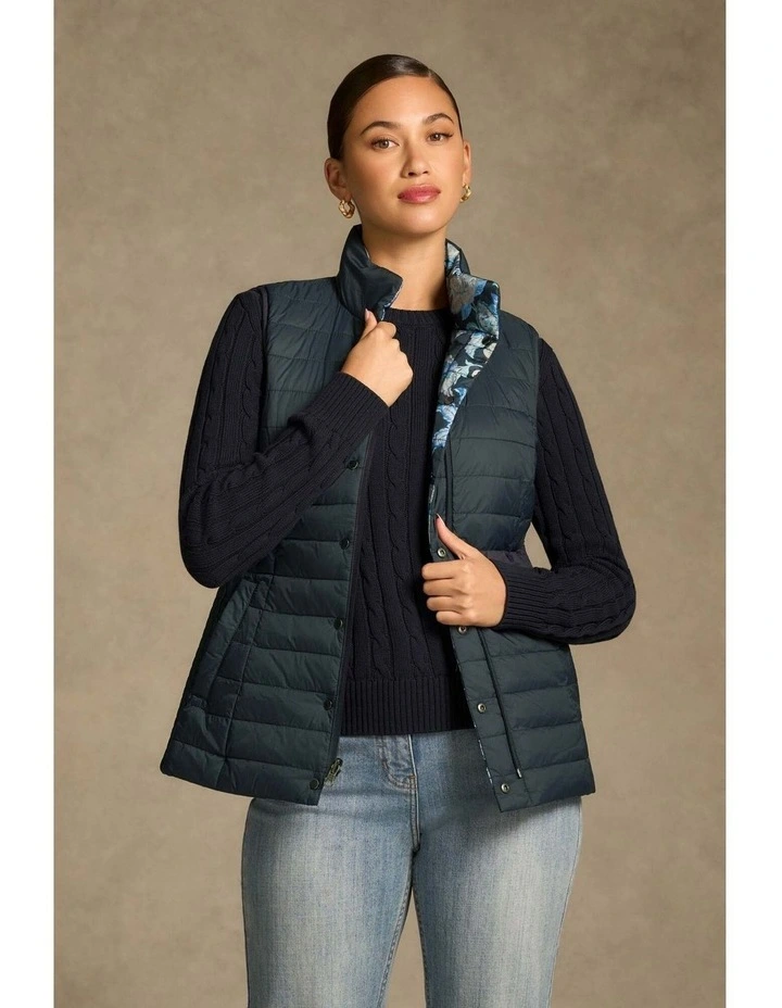 Quilted Reversible Puffer Vest in Floral Chintz Print image 2