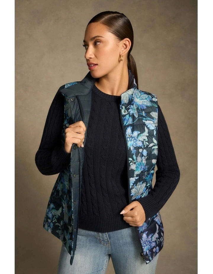 Quilted Reversible Puffer Vest in Floral Chintz Print image 3