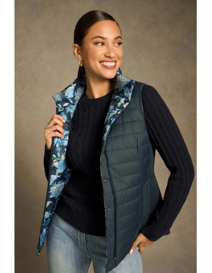 Quilted Reversible Puffer Vest in Floral Chintz Print image 4