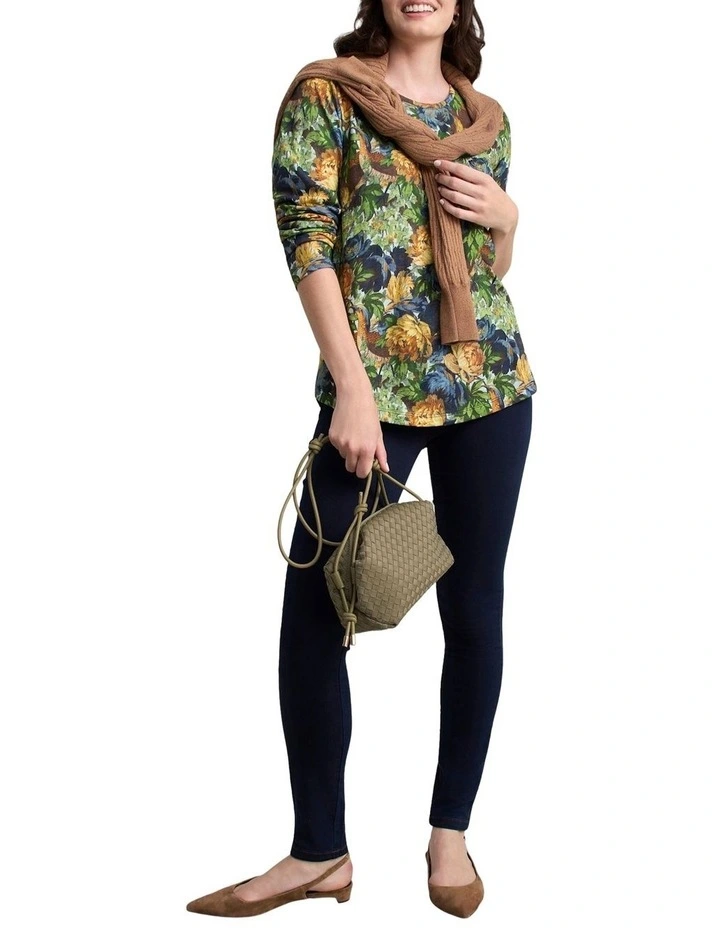 Long Sleeve Button Detail T-Shirt - Peony Print image 3