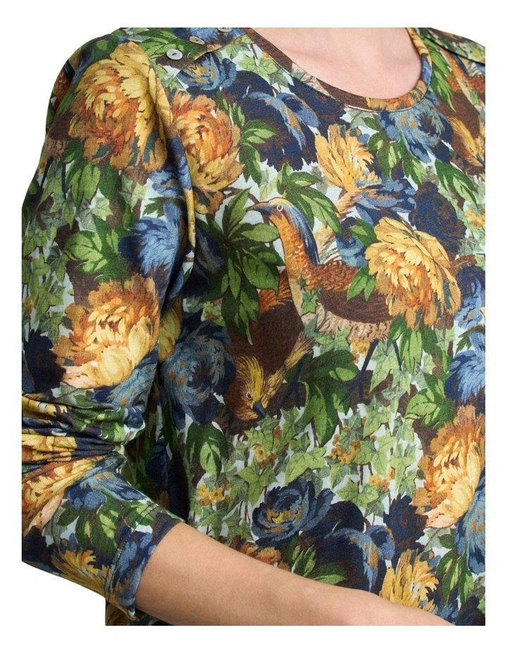 Long Sleeve Button Detail T-Shirt - Peony Print image 4