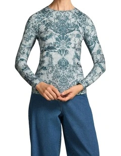 Long Sleeve Crew Neck Top in Baroque Print