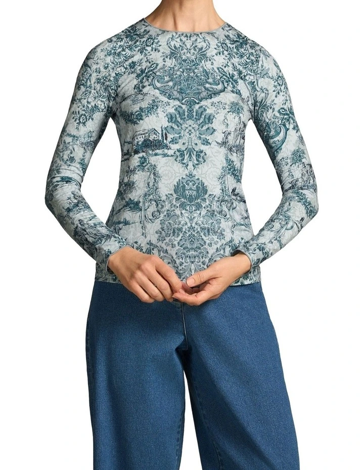 Long Sleeve Crew Neck Top in Baroque Print image 1