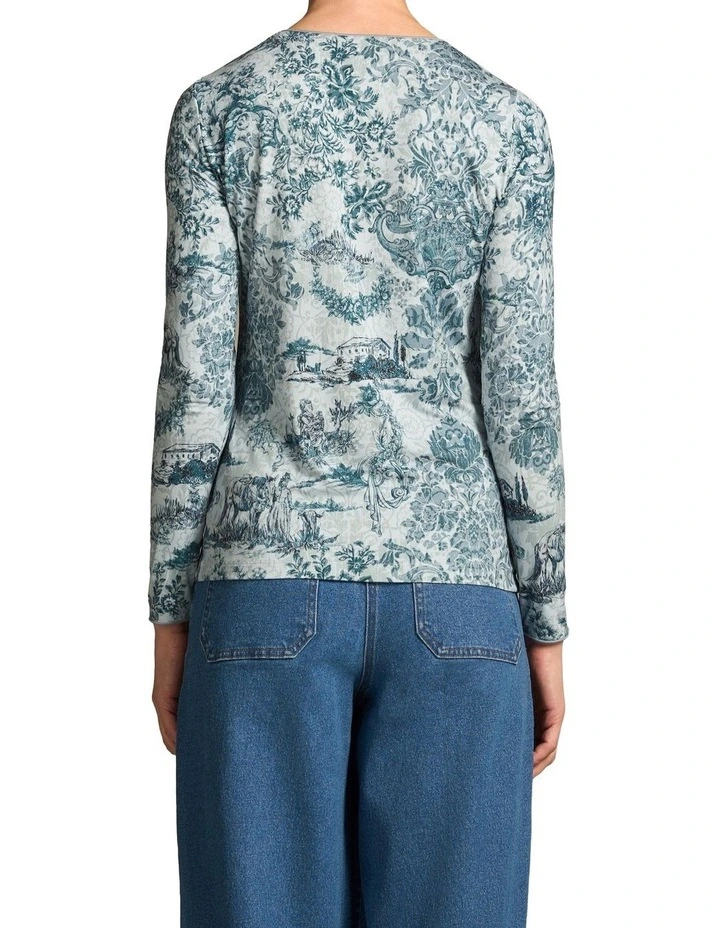 Long Sleeve Crew Neck Top in Baroque Print image 2