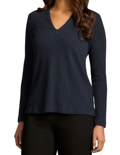 Textured Jacquard Long Sleeve Top in Ink